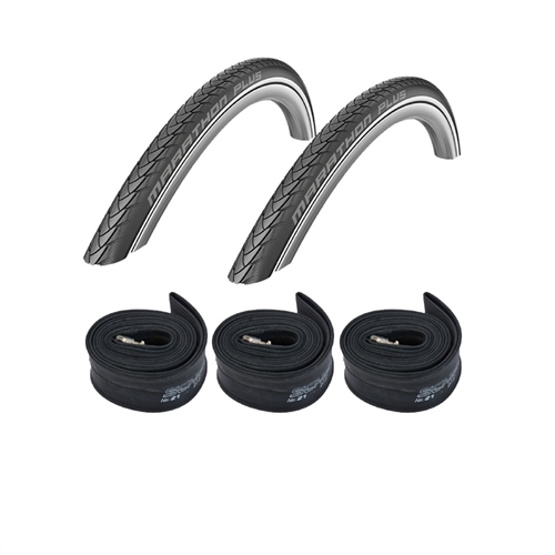 2 Stk. 22" dæk (25-489) Schwalbe Maraton Plus sort, 3 Stk. slanger m/Auto ventil