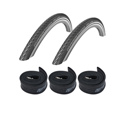 2 Stk. Schwalbe Marathon Plus dæk, Sort + 3 slanger 
